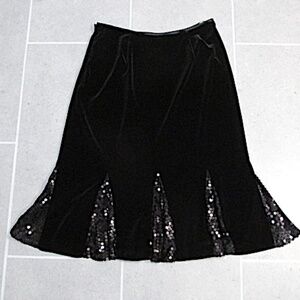 Black Velvet & Sequins Godet Skirt, Size 8